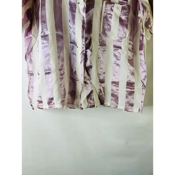 Vintage 60s Satin Stripe Boxy Button Shirt Blouse Mod Coquette - Picture 2 of 5